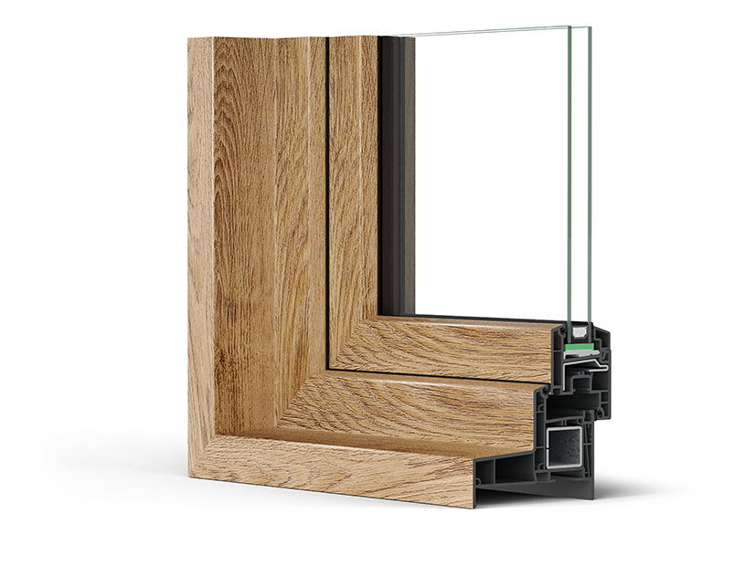 Angle imitation bois fenêtre PVC écrin